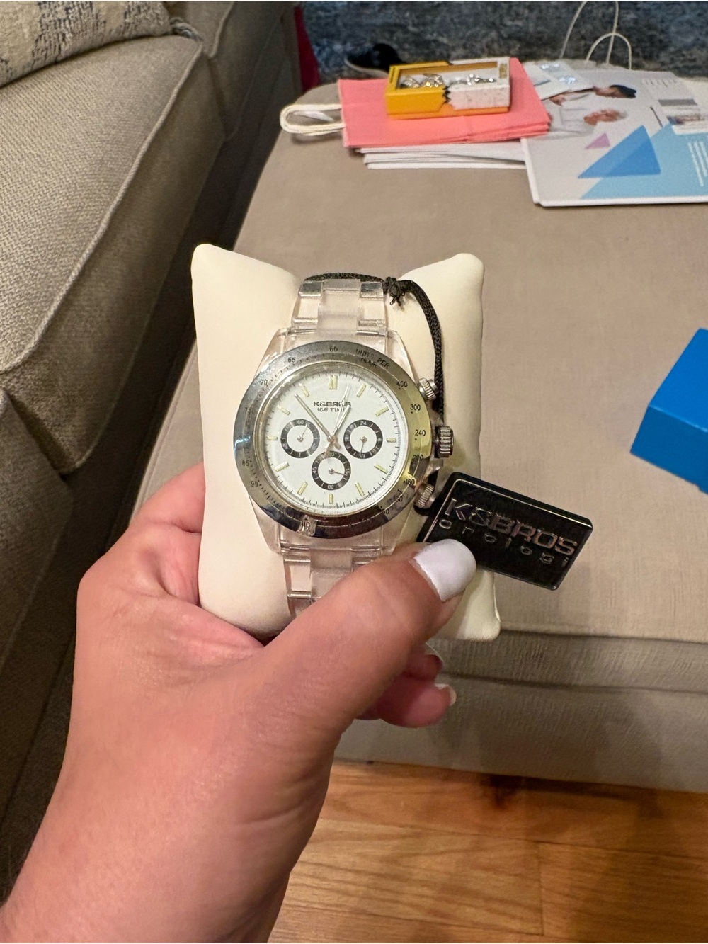 Men’s Chronograph Watch - Clear Band with White Dial